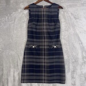 Tommy‎ Hilfiger Women's Dress Sheath Style Blue White Formal Plaid Size 6